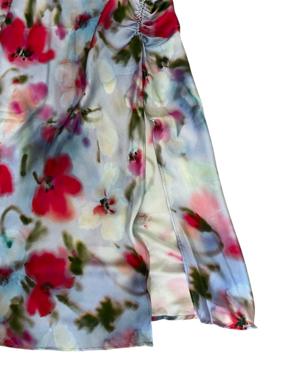 Zara Satin Effect Printed Midi Skirt Ruched Slit High Waist Size Large NWT Chic - Picture 10 of 14